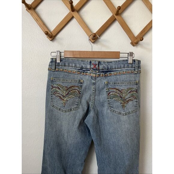 90s y2k NOBO‎ low rise flare bootcut bling pocket jeans stretch faded womens 32" - Picture 8 of 8
